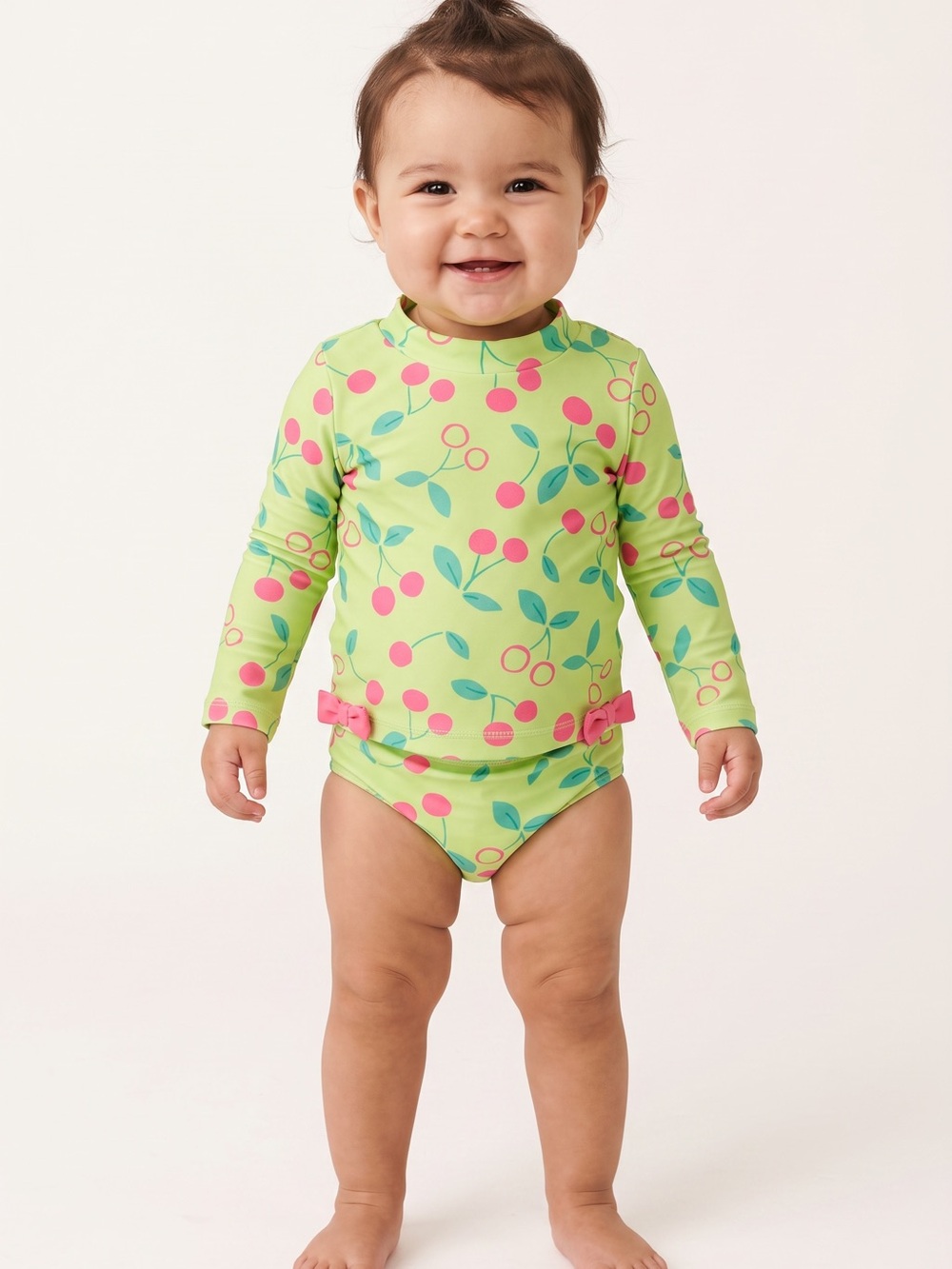 Carter's Lime Green & Pink Cherry Print Long-Sleeve Rashguard